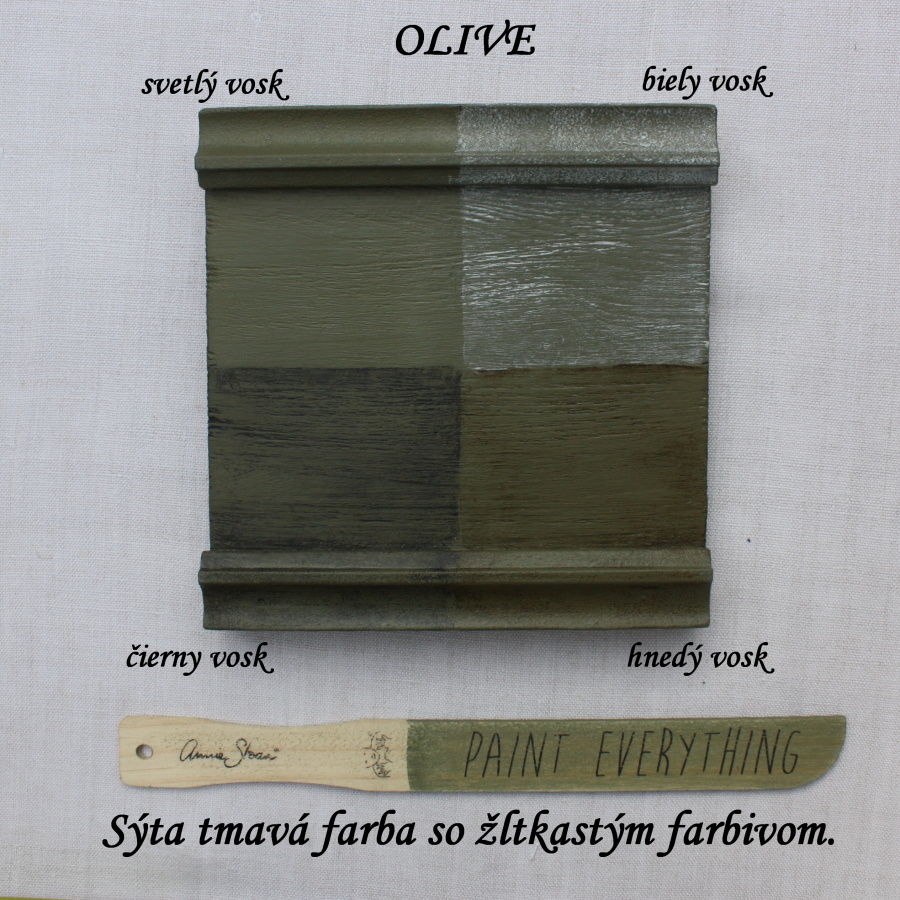 Zavoskovaná vzorka kriedovej farby Annie Sloan olive.